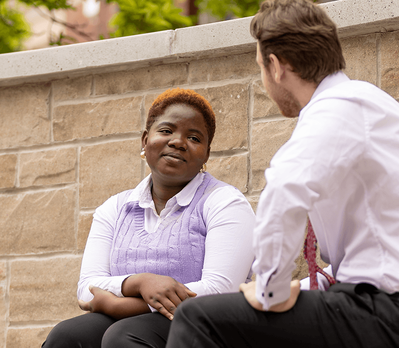 students outside in lang plaza