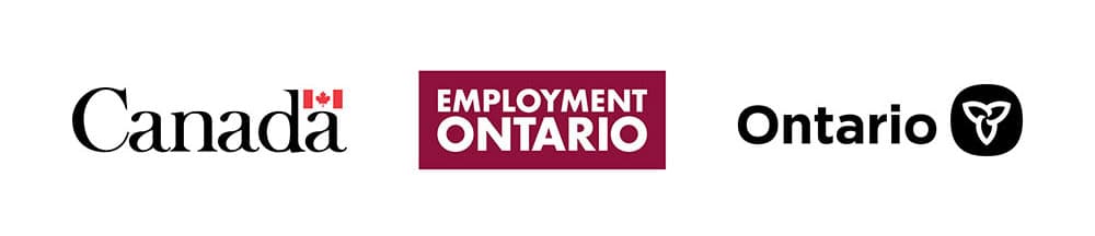 3 logos. 1st: Canadian government, 2nd: Employment Ontario, 3rd: Ontario government